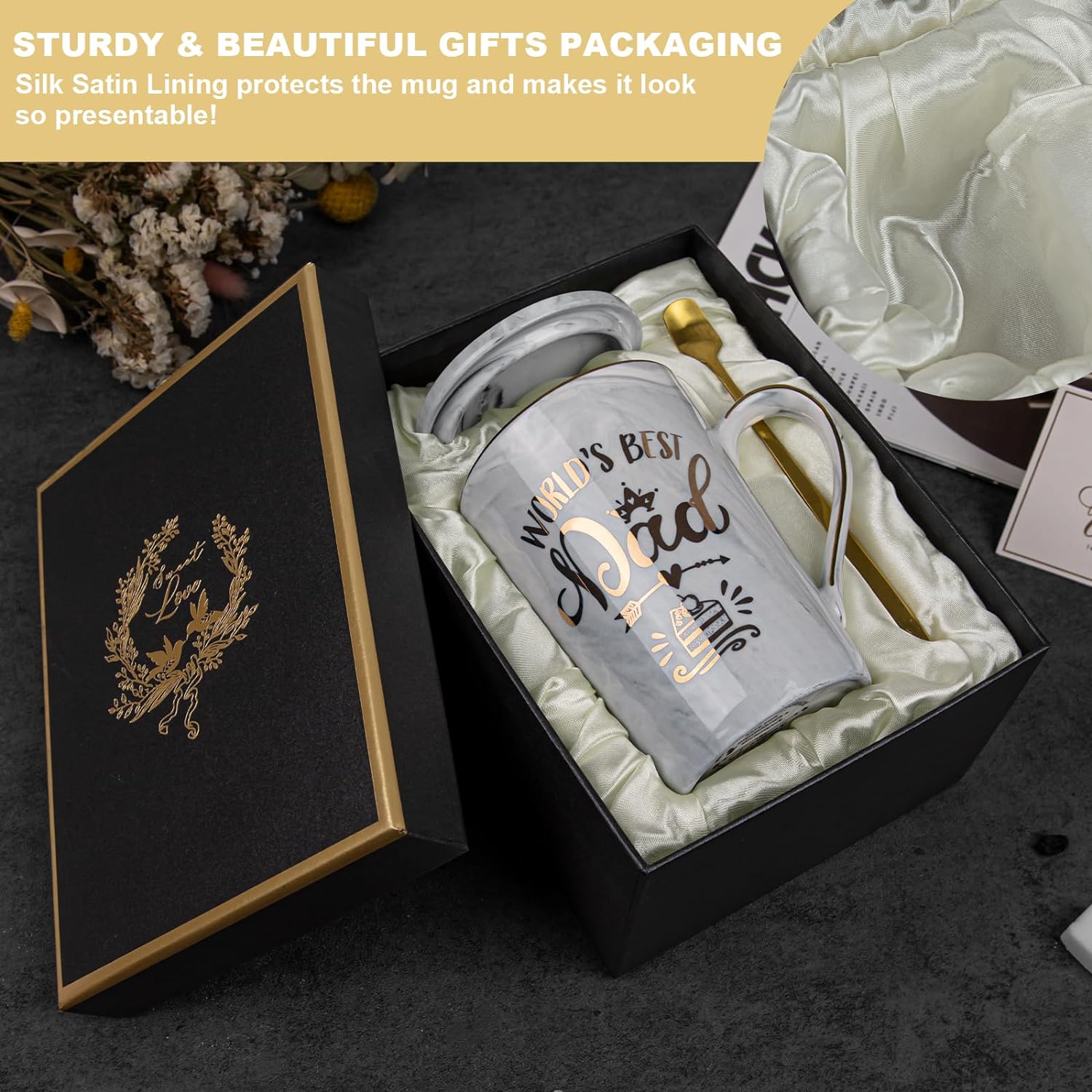 Mothers Day Gifts for Mom from Daughter, Son, Kids - World's Best Mom, Birthday Present, Marble Ceramic Coffee Cup with Lid Cards - 4oz Mothers Day Gifts for Mom from Daughter, Son, Kids - World's Best Mom, Birthday Present, Marble Ceramic Coffee Cup with Lid Cards - 4oz